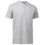 ID Identity stretch poloshirt i grå melange, M. Klassisk design med krave og knapper på en lys, ensfarvet baggrund.