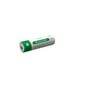 Ledlenser 21700 genopladeligt lithium-ion batteri med grøn og hvid farve, vist fra siden på hvid baggrund.