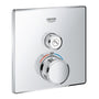 Grohtherm SmartControl termostat i krom med to betjeningsknapper og tydelig 38 graders markering.