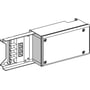 Detaljeret perspektiv af Schneider Electric tilgangsboks 100A, 3L+N+PE, med fokus på tilslutningsklemmer og robust kabinetdesign.