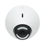Ovenfra-perspektiv af Ubiquiti UniFi Protect G5 Dome kameraet, viser den hvide, runde form og den sorte linse.