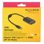 DeLOCK-emballage til USB-C til HDMI-adapter med trykt produktillustration og tekst om 4K ved 60 Hz og PD-funktion.