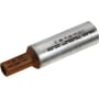 Elpress bimetal pressemuffe med kobberterminal for 35mm2 og aluminiumsmuffe for 70/95mm2 leder, set fra spidsen.