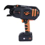 Tjep Ultra Grip 40 bindemaskine med 18V 4Ah Li-Ion batteri, sort med orange detaljer, vist på hvid baggrund.