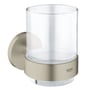 Grohe Essentials krystalglas med holder i børstet nikkel finish og klart glas, med Grohe logo på holder.