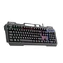 Deltaco DK130 gamingtastatur set skråt forfra, så de sorte taster og regnbuebelysningen ses tydeligt.