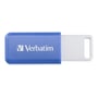 Nærbillede af den blå Verbatim DataBar USB 2.0 flash drive med udskydelig hvid tilslutning.