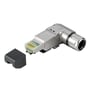 Weidmüller RJ45 modular plug, vinklet 90 grader, Cat.6A, farvekode A, med forskruning og synlig IDC terminal.