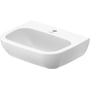 Duravit D-Code håndvask i hvid porcelæn/keramik, 550mm bred, med hanehul og buet forkant til vægmontering.