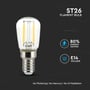 Infografik der viser V-TAC ST26 filament LED pære, der sparer 80% energi og har E14 fatning.