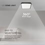 V-TAC LED-loftslampen er vist monteret i loftet med en grafik, der illustrerer lysets spredning.