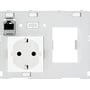 Detaljeret billede af Murrelektronik combi insert, viser RJ45 port, tysk stikkontakt og monteringsdetaljer.