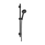 Hansgrohe Activera Select S brusersæt i mat sort, bestående af rund bruserstang, glider og håndbruser med bruserslange.