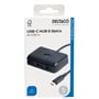 Deltaco USB-C hub emballage med 4x USB-A porte, 5 Gbps hastighed og FSC certificering synlig.