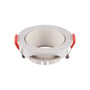 V-TAC GU10 LED spotlampe med hvid ramme og hvid reflektor, vist med orange klemmer på en hvid baggrund.