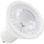 Detaljebillede af en hvid GU10 LED-pære med 2700K lysfarve og 38 graders spredning.