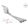 Delock 3-i-1 retractable kabel med illustration af korrekt indtrækning og et batteriikon, der indikerer opladning.