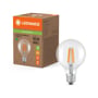 Ledvance LED Globe95 lyskilde med 806lm og 3,8W, præsenteret ved siden af sin 60W ækvivalente emballage.