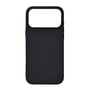 Bagsiden af det sorte Essentialb-silikonecover til iPhone 17 Pro Max med stor åbning til kameraområdet.