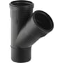 Geberit Silent PP grenrør med 45 graders vinkel, 50/40 mm diameter, udført i sort plast med markeringer og riller.