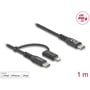 Delock 1 meter USB-C til USB-C/Lightning kabel med PD 3.0 logo, compatibel med iPhone, iPad, iPod.