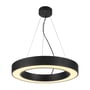 SLV Medo ring LED-pendel i sort med lysende ring, set skråt nedefra med ophæng og loftroset.