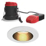 Ansell Lighting Prism Pro DL AntiGlare 4xCCT downlight med hvid frontring og sort lyskilde, vist med tilhørende driver på hvid baggrund.