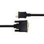 Deltaco HDMI til DVI-D single link-kabel, 1 meter og sort, set forfra med de to stik placeret over hinanden.
