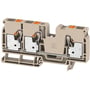 Weidmüller A3C gennemgangsklemme i beige med 3 tilslutninger og PUSH IN teknologi til 10mm² ledninger.