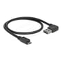 DeLock EASY-USB 2.0-opladningskabel med vinklet USB-A-stik og Micro-B-stik ligger løst oprullet.