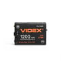 Videx genopladeligt Li-ion-batteri på 1200 mAh set forfra med mærkning, ladeport og kontaktpunkter.