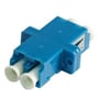 Lauritz Knudsen Actassi fiberadapter SM LC duplex i blå plast med hvide ferruler, ideel til fiberpaneler og udtag.