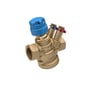 Danfoss AB-QM 4.0 flowbegrænser DN20 HF i messing med blå justeringshætte og synlige målenipler på hvid baggrund.