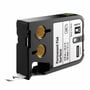 DYMO XTL permanent flat surface tape cartridge, sort på hvid, 12mm x 9.1m, med en hvid tape der stikker ud.
