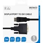 Deltaco DisplayPort til DVI-D-kabel på 3 meter vist på emballagen med stik og specifikationer.