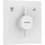 HANSGROHE DuoTurn indbygningsarmatur i mat hvid med to greb og trykknap til styring af to udtag og temperatur.