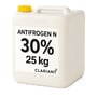 Clariant Antifrogen N glykol 30 % i en hvid 25 kg dunk, set mere frontalt med håndtag og gult låg.