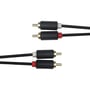 Deltaco sort 2 meter audiokabel set tæt på med røde og hvide markeringer samt guldbelagte RCA-stik.
