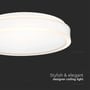 Tættere visning af V-TAC 24W LED designer loftlampe, fremhæver dens stilrene design og tekst 'Stylish & elegant'.