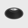 Astro Minima Round Fixed downlight i sort med lyskilde isat, fremviser dens indbygningsdybde og reflektor-design.