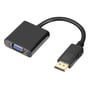 Deltaco DisplayPort til VGA-adapter set tættere på, med VGA-portens blå kontakt og DisplayPort-stikket tydeligt synlige.