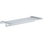 Hansgrohe AddStoris hylde i krom med målene 648 mm bredde og 248 mm dybde, fremstillet af blankpoleret metal til badeværelset.