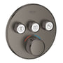 Grohe Grohtherm SmartControl termostat til indbygning i børstet Hard Graphite med tre betjeningsknapper og temperaturjustering.