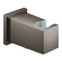 Grohe Euphoria Cube slangeudtag i messing børstet hard graphite med holder og 1/2" gevind, vist på hvid baggrund.