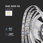 V-TAC LED strip med SMD 5030 LED'er, 30 per meter, der fremhæver 80% energibesparelse og 120 graders spredning.