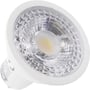 Nærbillede af Nordtronic GU10 LED-pære, 5W, 350lm, 1800-3000K, med en klar facet-reflektor.
