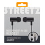 STREETZ in-ear-headsettet i sort emballage, hvor ørepropper, kontrolknap og 3,5 mm jackstik er afbildet.