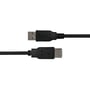 Deltaco sort USB-forlængerkabel med begge USB-A-ender vist på afstand, hanstikket til venstre og hunstikket til højre.