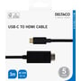Emballagen til Deltaco USB-C til HDMI-kablet viser USB-C-stikket øverst og HDMI-stikket nedenunder.
