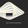 Nærbillede af V-TAC 150W LED loftlampe, viser detaljer om det firkantede, drejede design og LED-lyskilder.